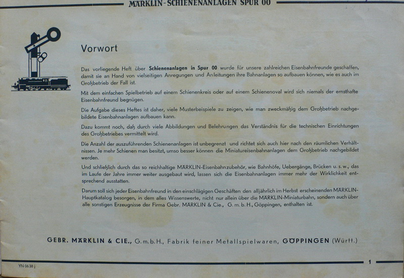 Märklin Schienenanlagen 0638, Spur 00, 1939