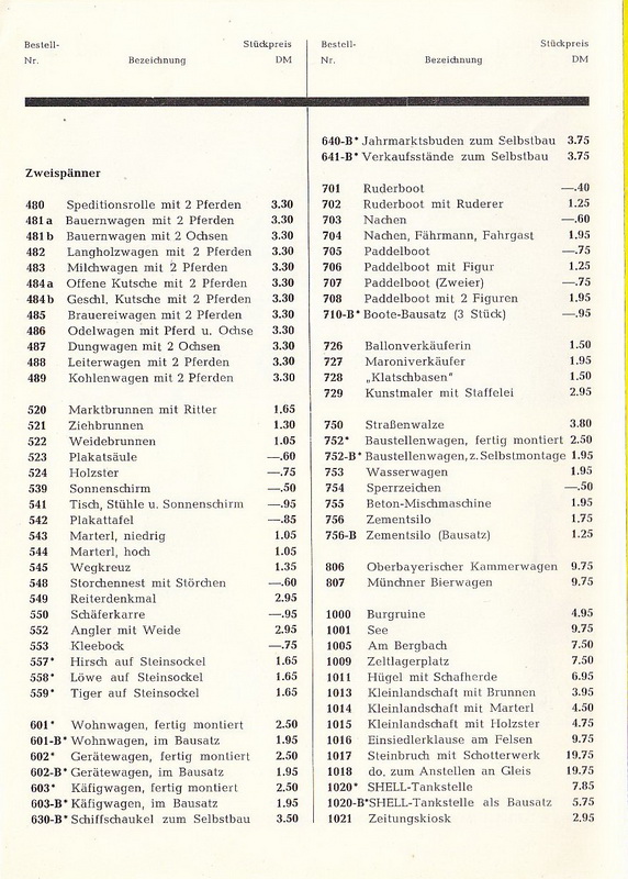 Preiser Preisliste 1959
